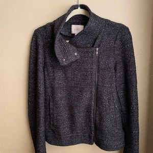 Loft Black Tweed Funnel Moro Zip Jacket